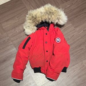 CanadaGoose Red Kids Jacket with Fur Hood(removable)